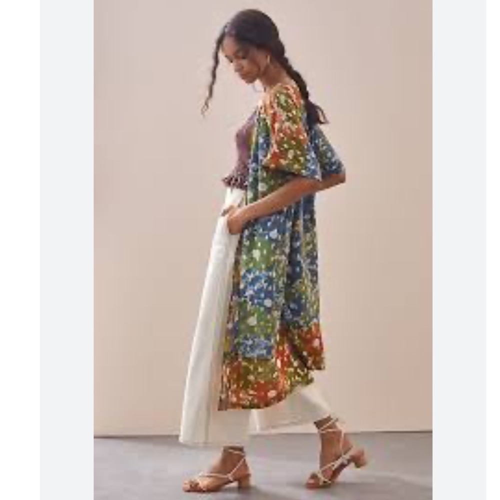 Current Air Los Angeles Floral Shine Patchwork Kimono Duster Gold Foil One Size